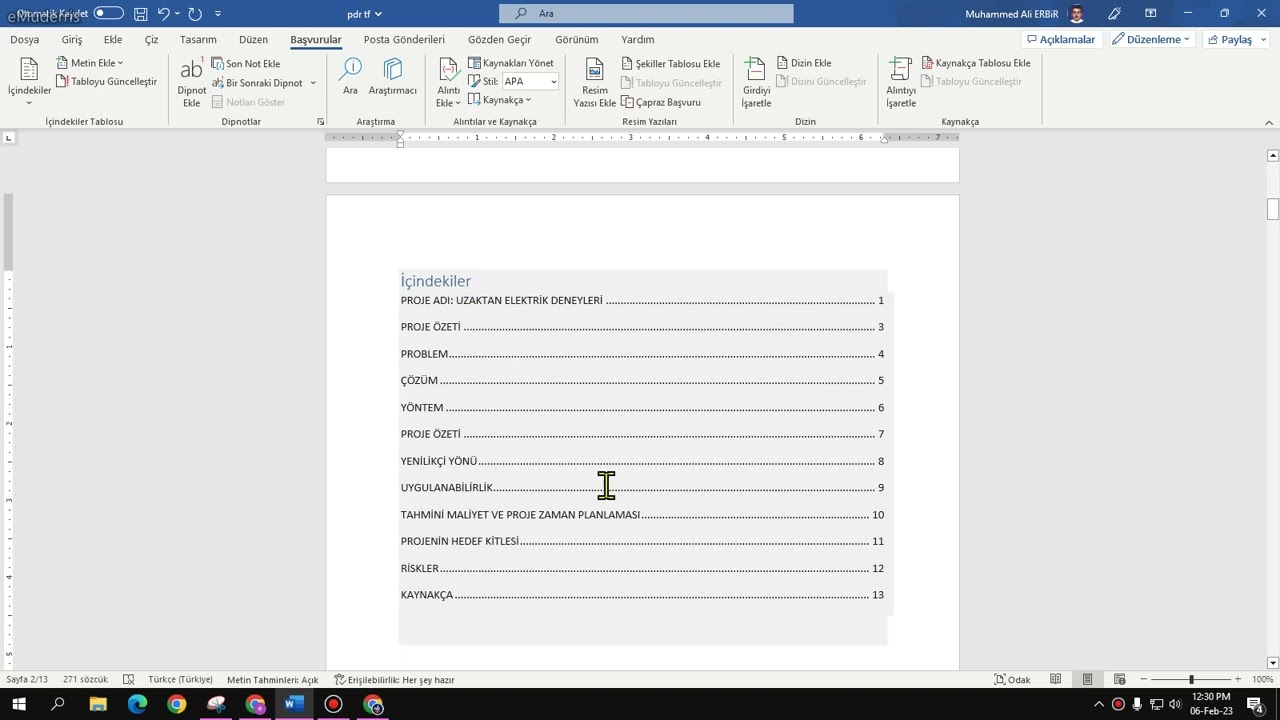 word programında otomatik i&ccedil;indekiler ekleme g&uuml;ncelleme, by eMuderris,