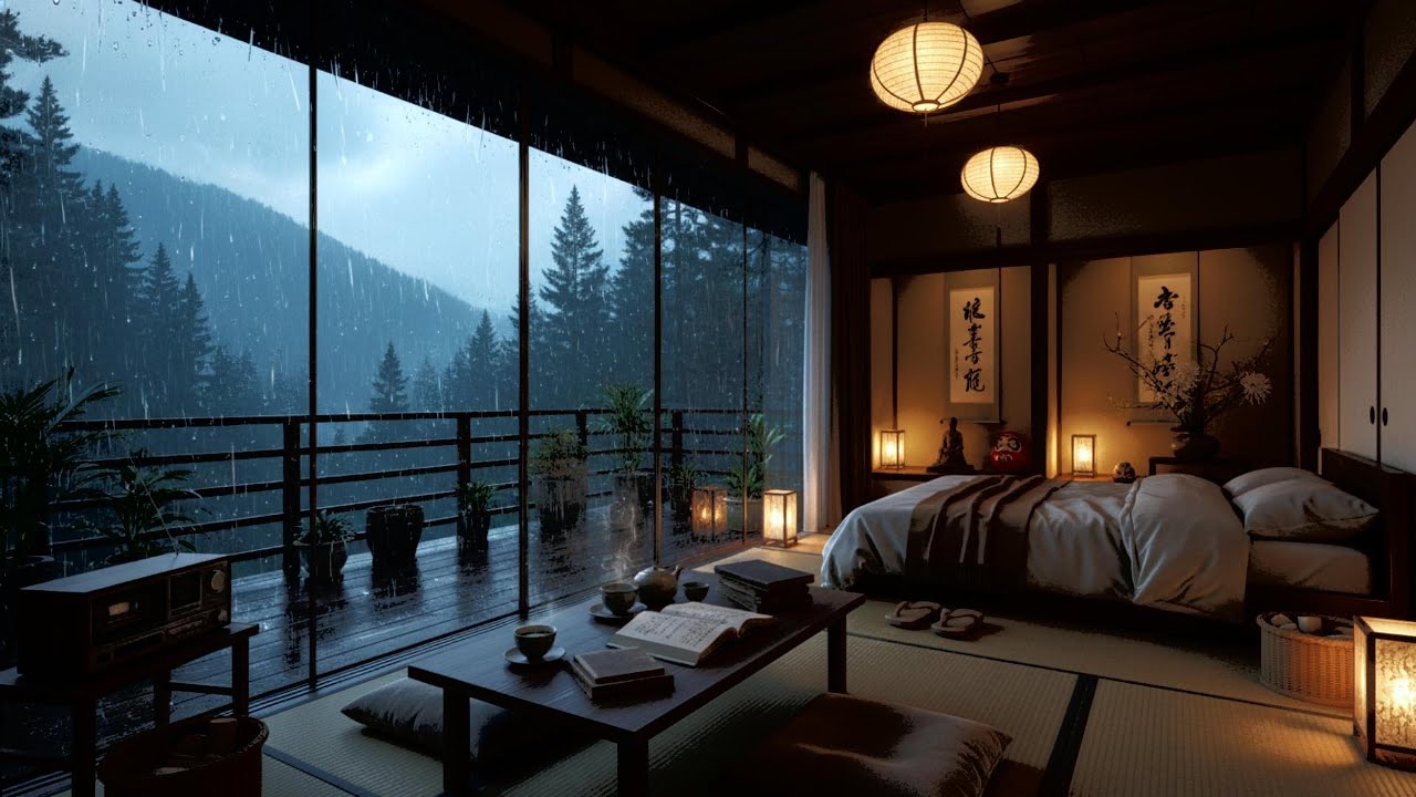 Stormy Rain Outside a Warm Room 🌧️ Soft Piano and Nature Sounds for Peaceful Sleep