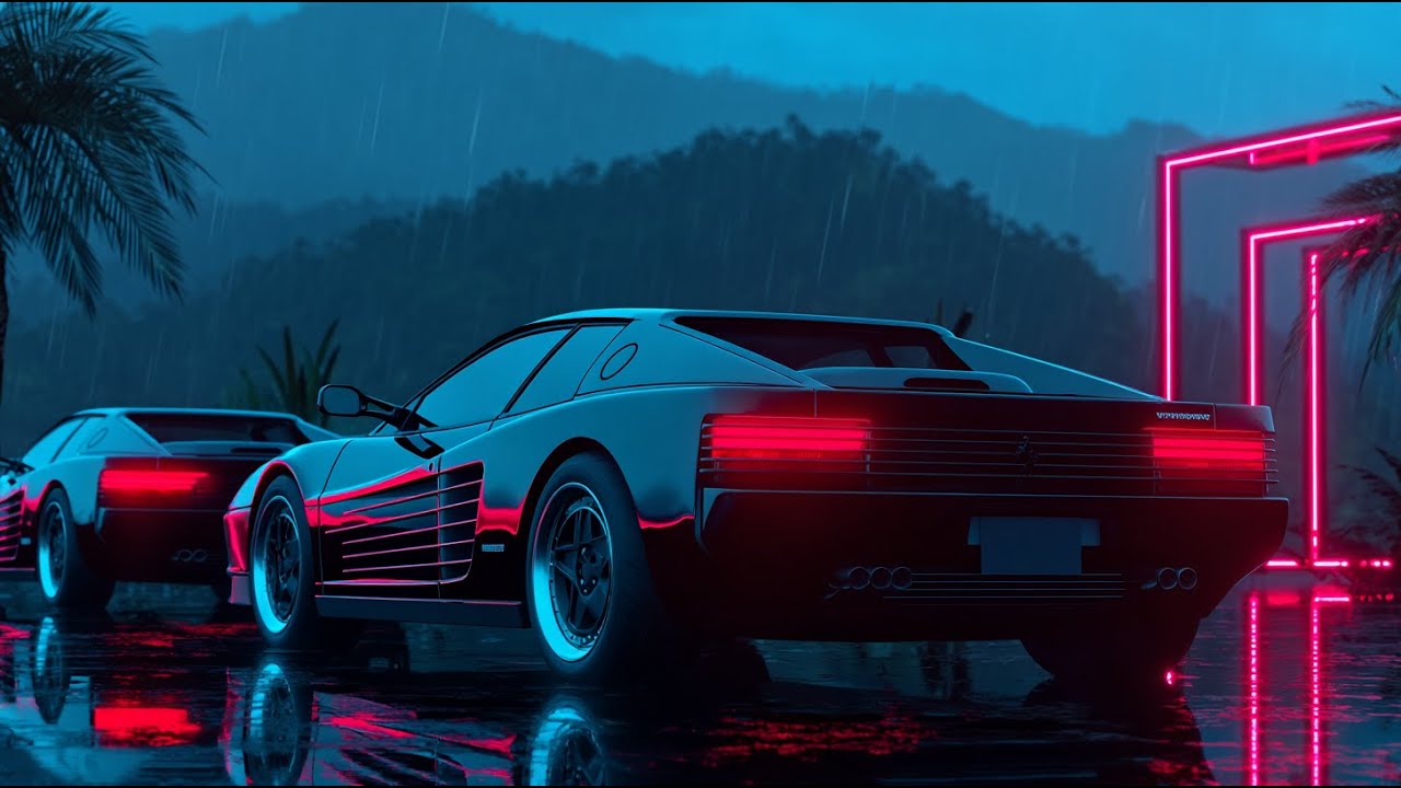 Neon Techno for Deep Focus | Retro Billionaire Vibes (Rain & Thunder)