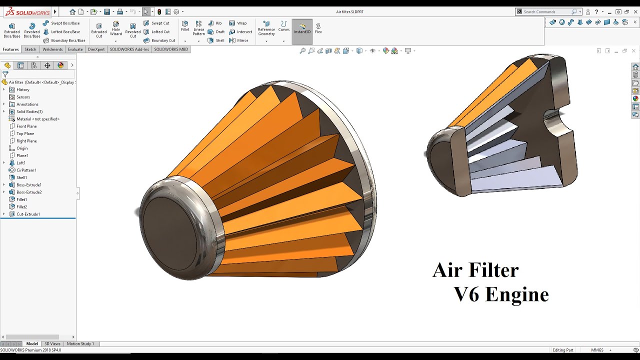 Воздушный фильтр, двигатель V6, учебник SolidWorks 2021! Учитесь дома :D