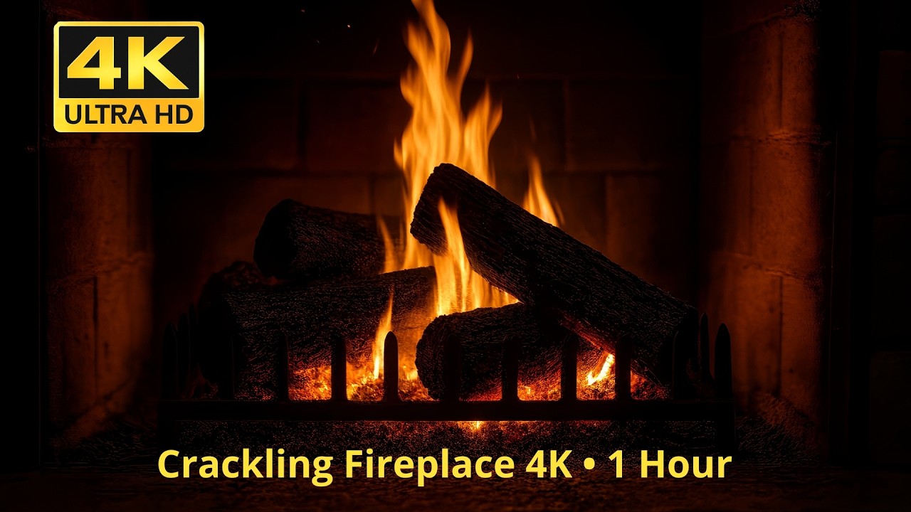 Cozy Fireplace Ambience 4K – 1 Hour Relaxing Fire Background for Sleep, Study & Meditation