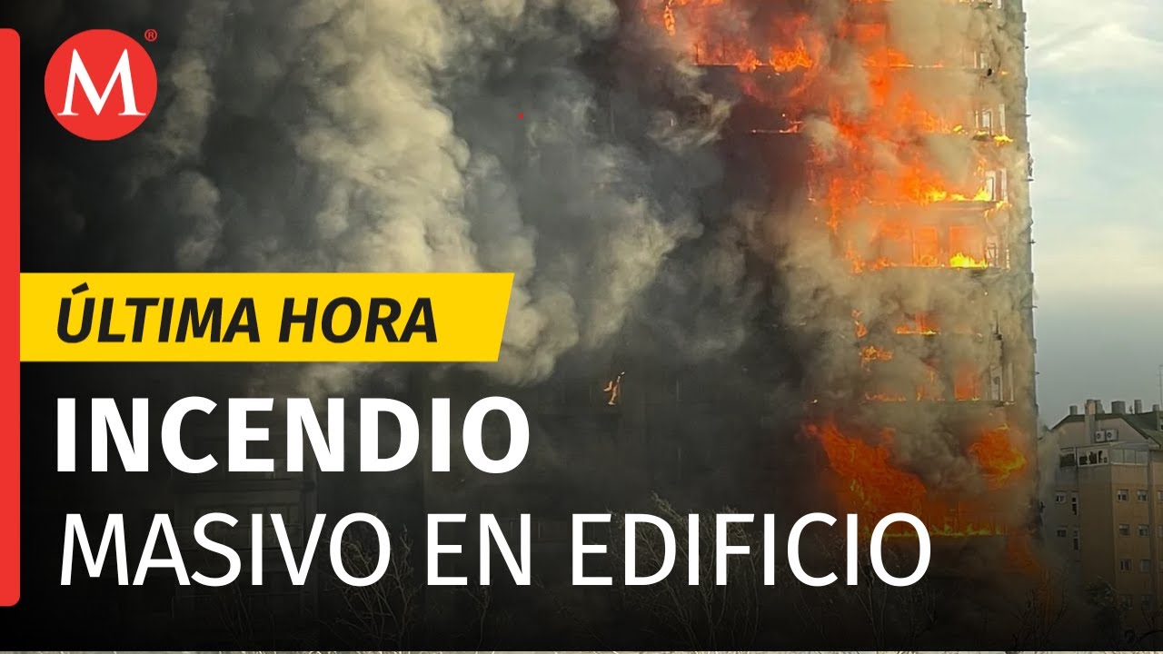 Se incendia  edificio residencial en Valencia, España; hay dos personas atrapadas y bomberos heridos