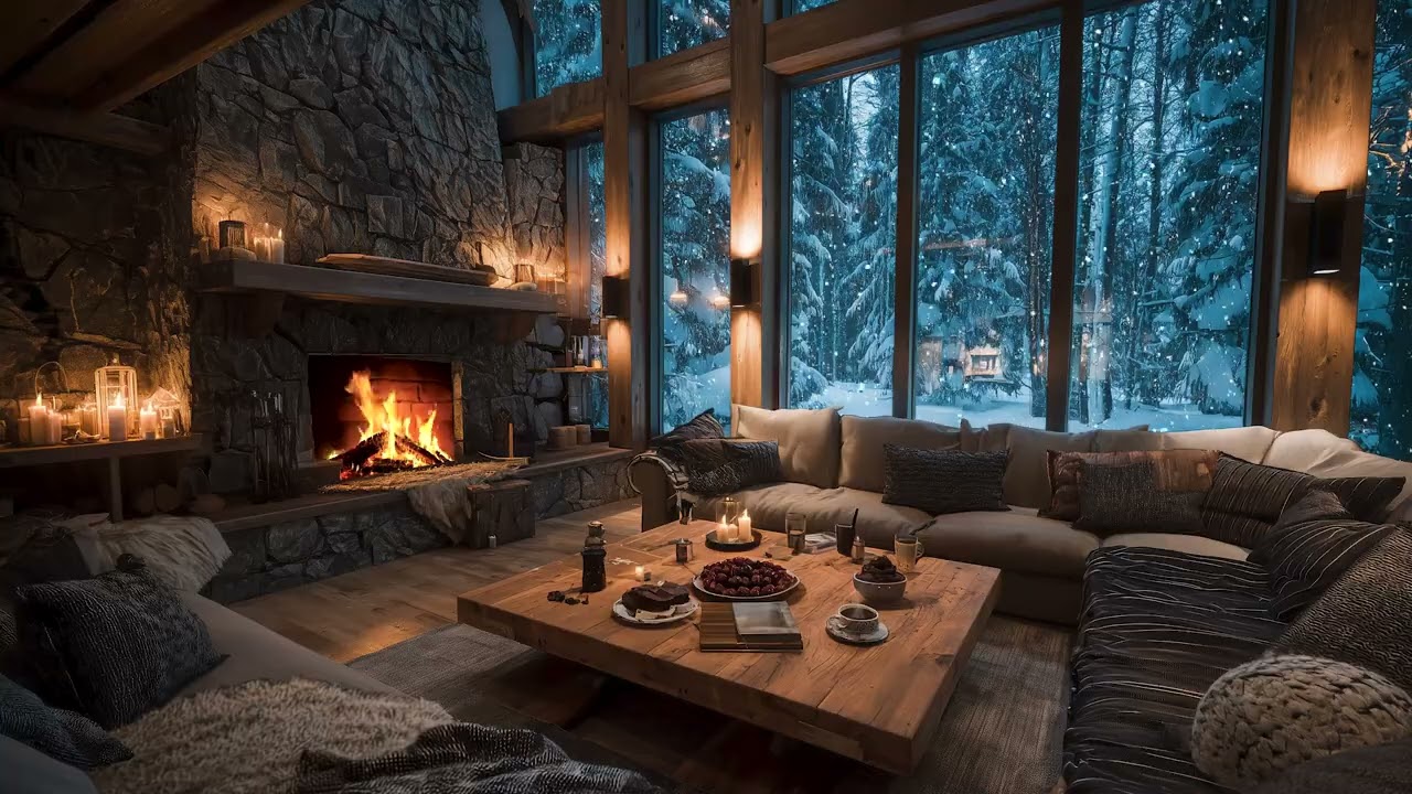 Cozy Snowy Night Fireplace Ambience ❄️ Soft Jazz Music for Focus, Relax & Deep Rest