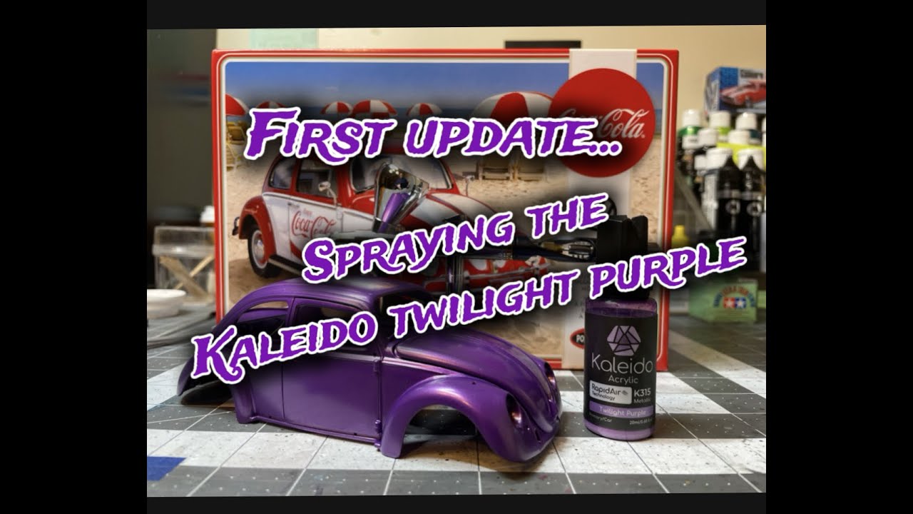 VW Beetle 1st update. Spraying the body with Kaleido Twilight Purple. 