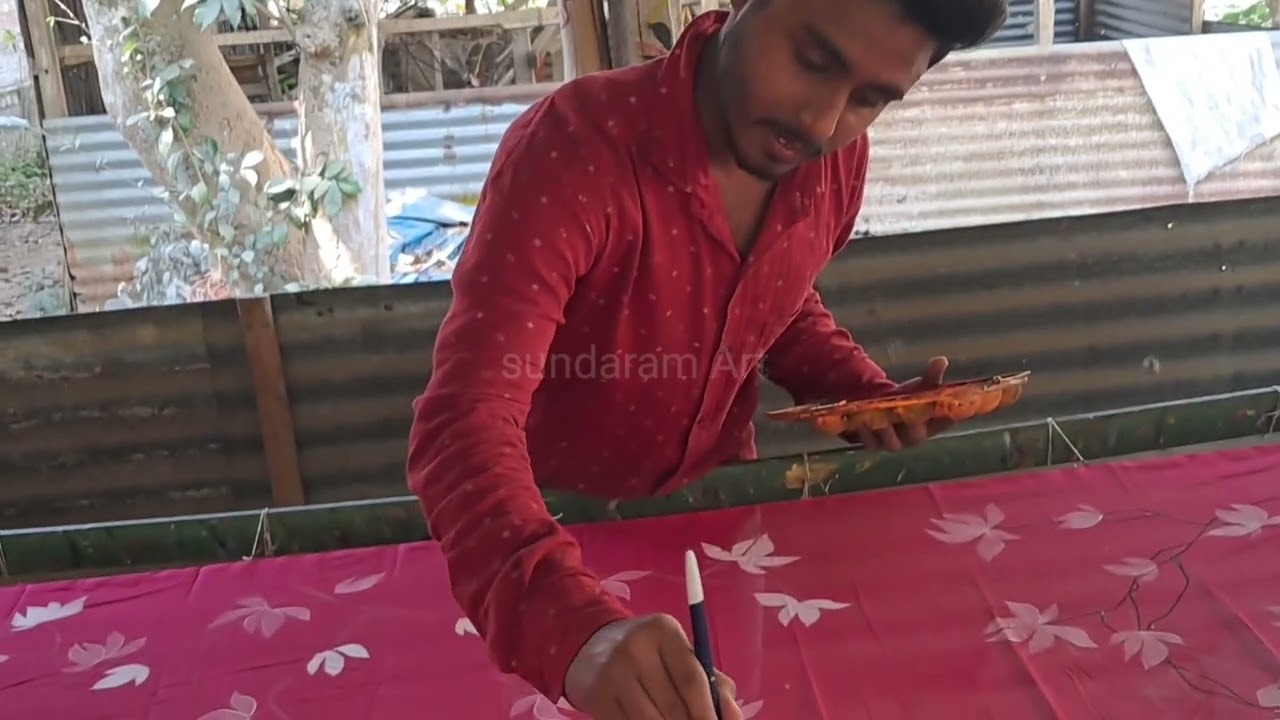 How to draw flower on saree ✍️ | Learn hand painting ✍️ | Sundaram Art