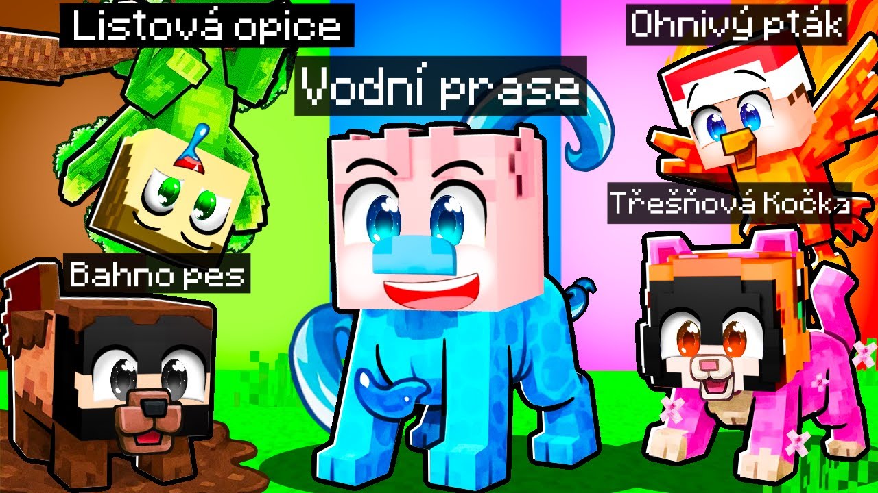 10 KAMARÁDŮ na 1 BLOCKU ELEMENTÁLNÍCH ZVÍŘÁTEK v Minecraftu!
