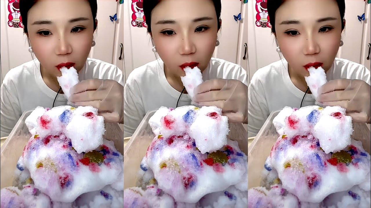 ASMR SHAVED WHITE ICE EATING MUKBANG