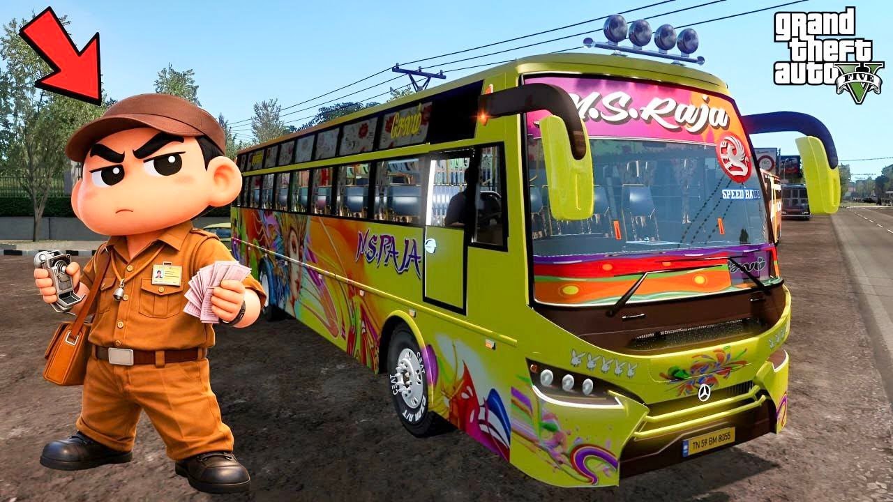 GTA 5: Shinchan & Franklin Drive Tamilnadu Private Bus 🚍 MS Raja | Tiruchengode To Salem | Tamil Mod