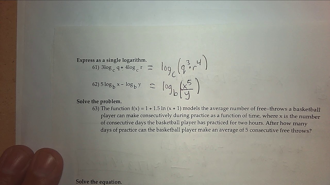 Radical and Logarithm Exam Prep Packet Solutions Questions 50-79