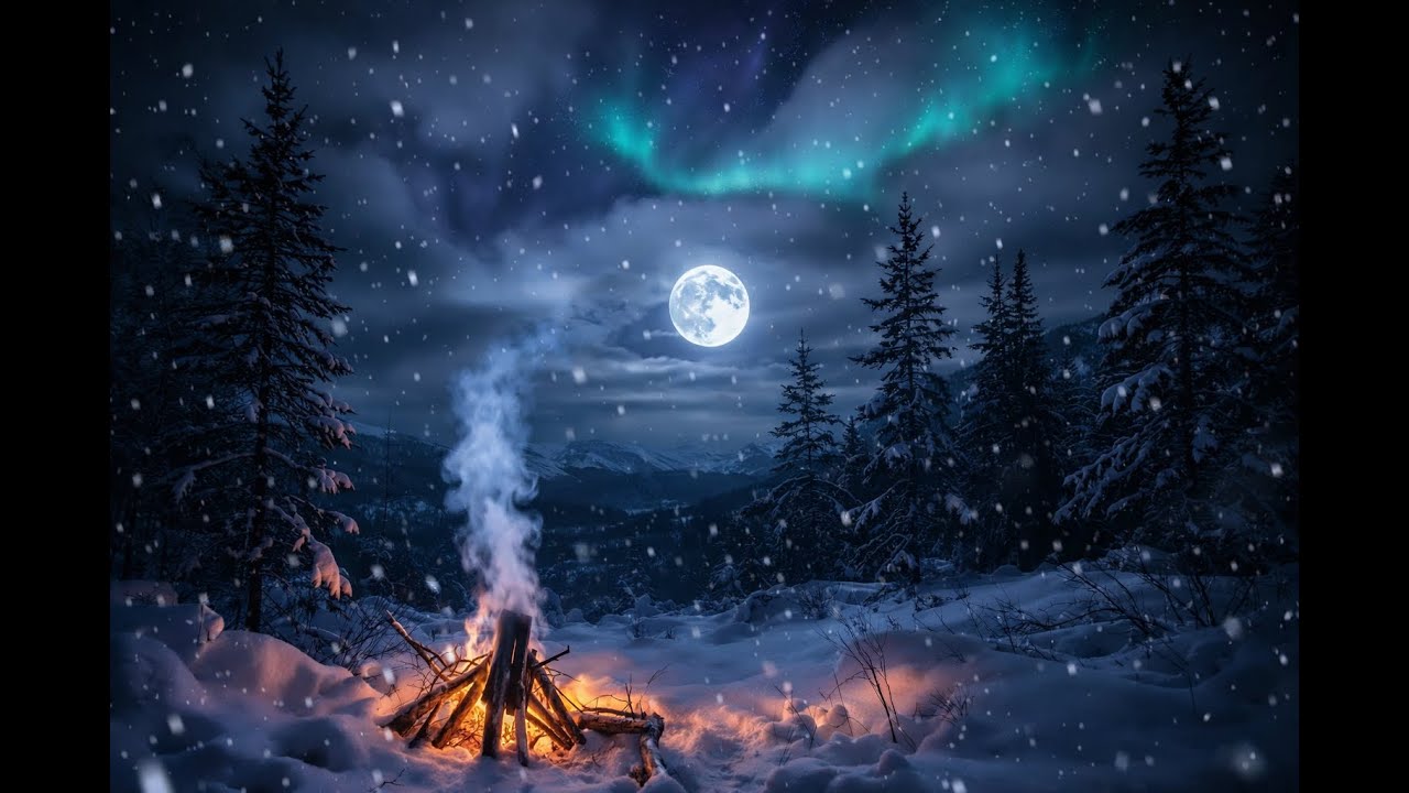 10 Hours of Cozy Winter Campfire Ambience ❄️🔥 Snowy Night Fireplace for Sleep & Relaxation
