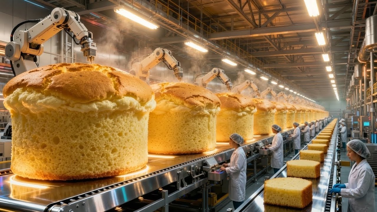 Inside a High-Tech Bakery Plant: How They Mass-Produce Soft Sponge Cakes (Full Process)