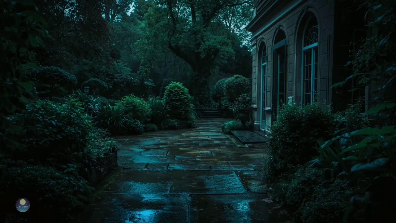 Light Rain in a Quiet Garden at Night for Deep Sleep & Relaxation