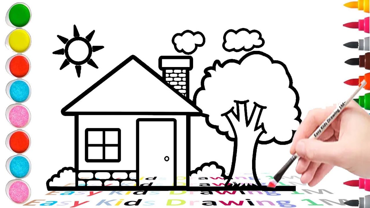 Drawing House From Shapes, Easy House Scenery Drawing For Kids |