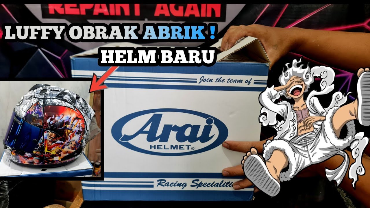 MUMPUNG ADA HELM BARU ! LANGSUNG DI MOTIF DENGAN TEMA ONE PIECE . Water slide decals helm arai rx7x