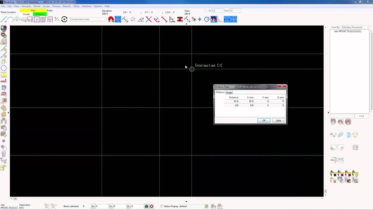 Opening modeling and adding plan view and grid lines