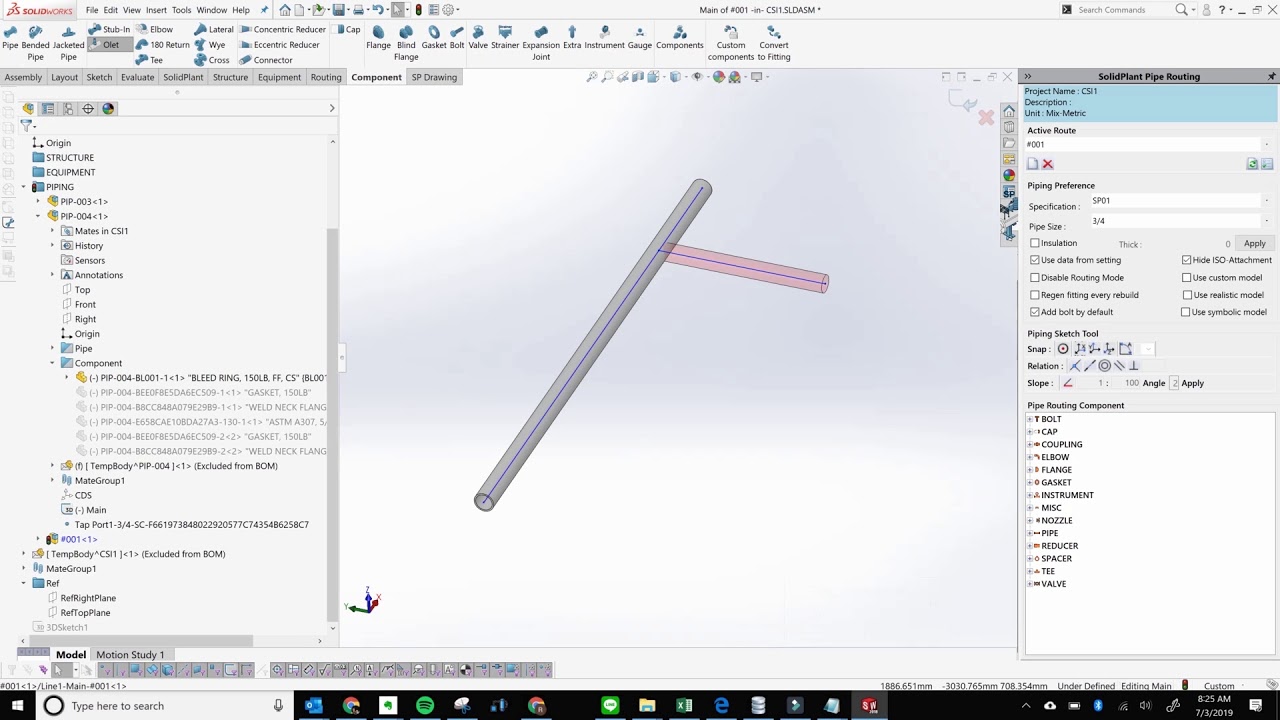 SolidPlant 3D: Add flange directly to olet