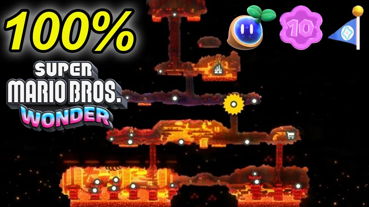 MUNDO 6 - PÂNTANO MAGMÁTICO - 100% MOEDAS/SEMENTES/BANDEIRAS - MARIO WONDER DETONADO