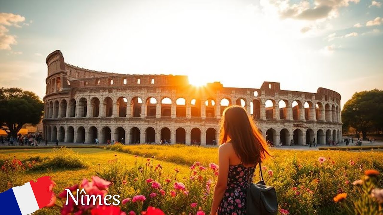 Nîmes, Beautiful Romanesque City, France, Very Old Roman Architecture, Immersive Virtual Walk 4k UHD