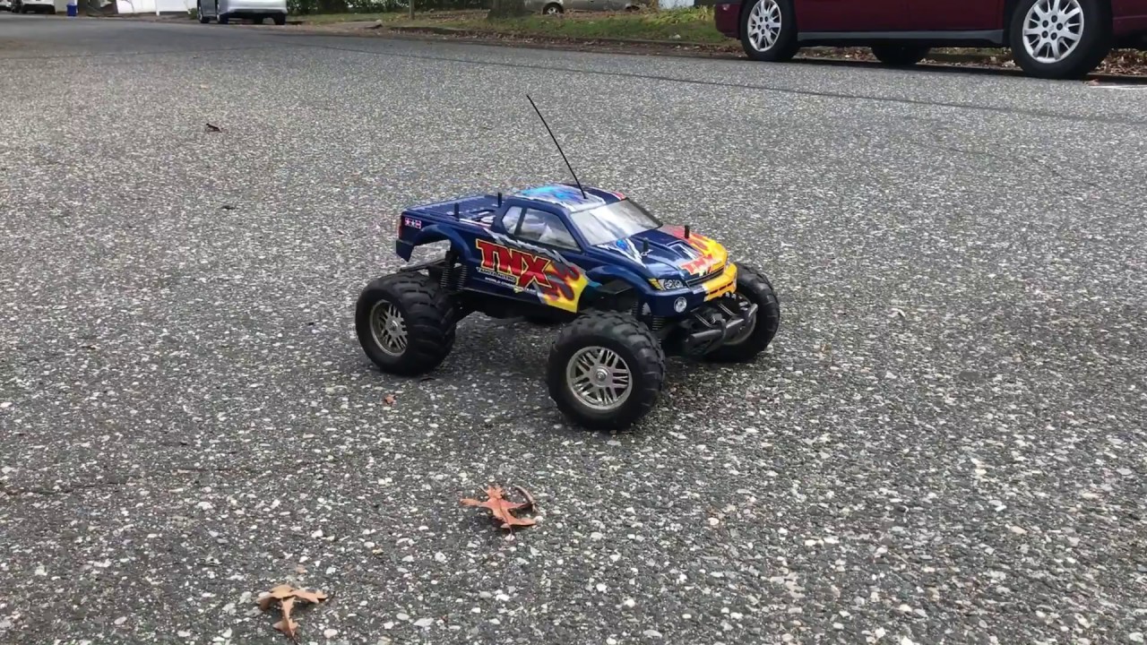 Tamiya tnx nitro rc monster truck running and cold start fun