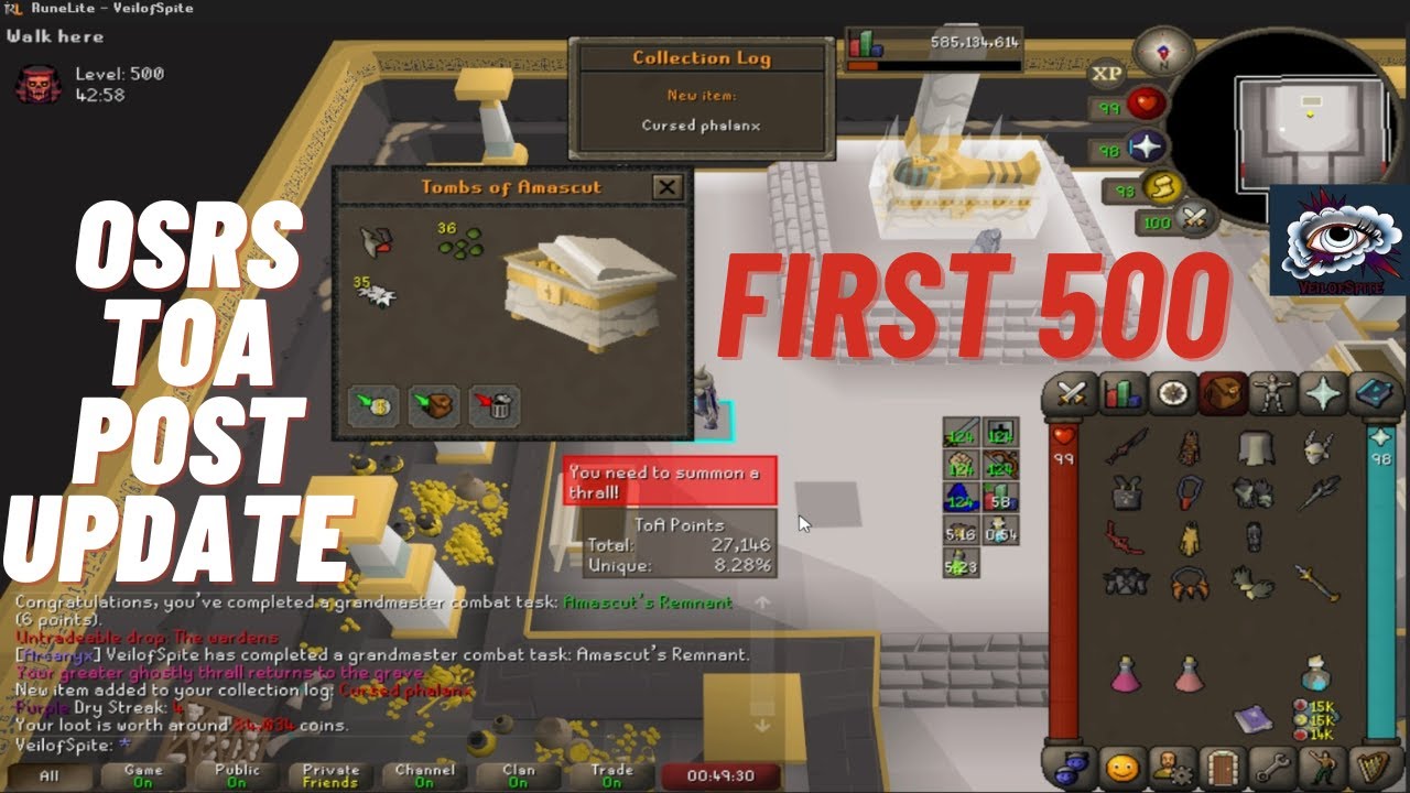 OSRS TOA Post Update First 500 (Fang Kit) No Red X - No Butterfly (Shadow and Bowfa)