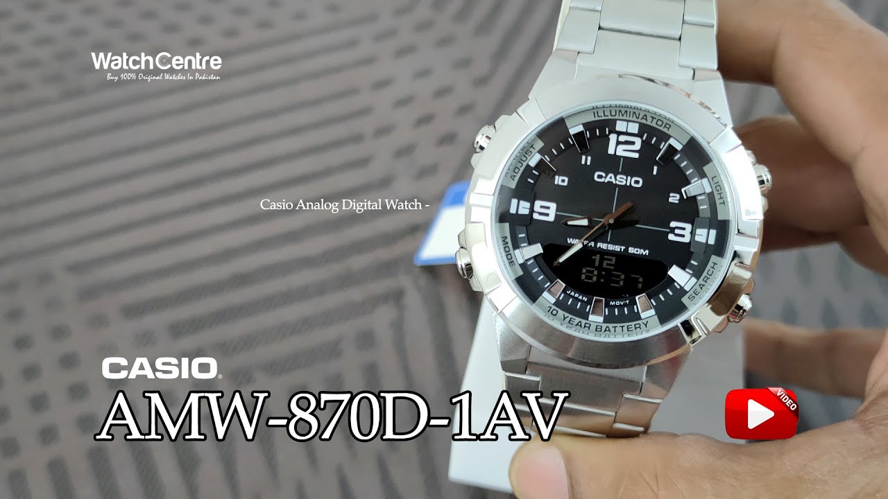 Аналогово-цифровые мужские наручные часы Casio AMW-870D-1AV с мировым временем и батарейкой на 10...