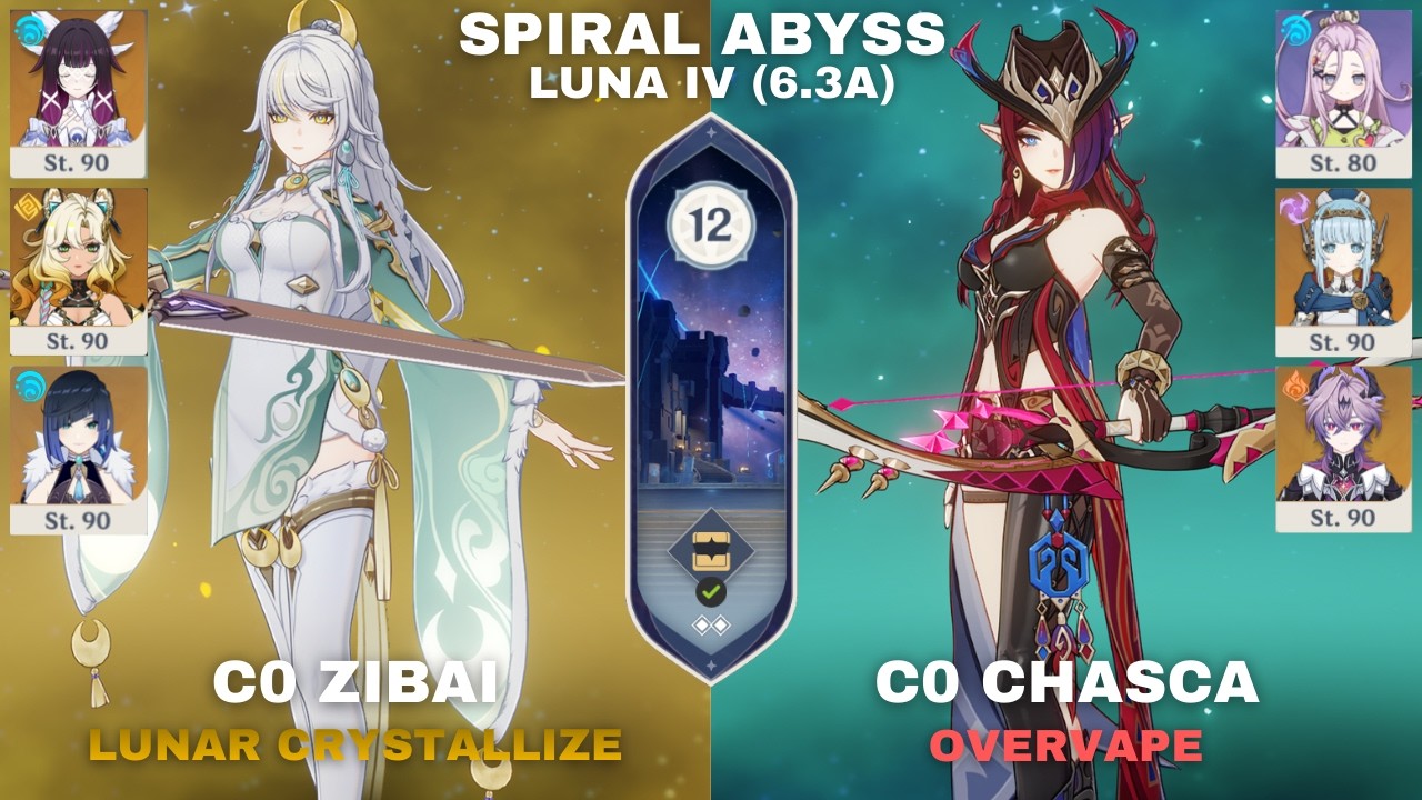 Genshin Impact Gewundener Abgrund/Spiral Abyss Luna IV (V6.3A) C0 Zibai | C0 Chasca