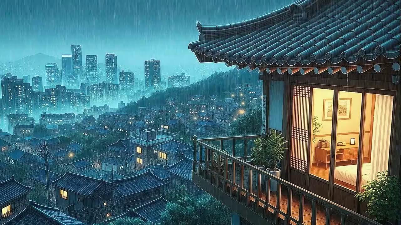 Rain Sounds & Lofi for Long Sessions in a Peaceful Korean Night Ambience for Stress-Free Work 😌