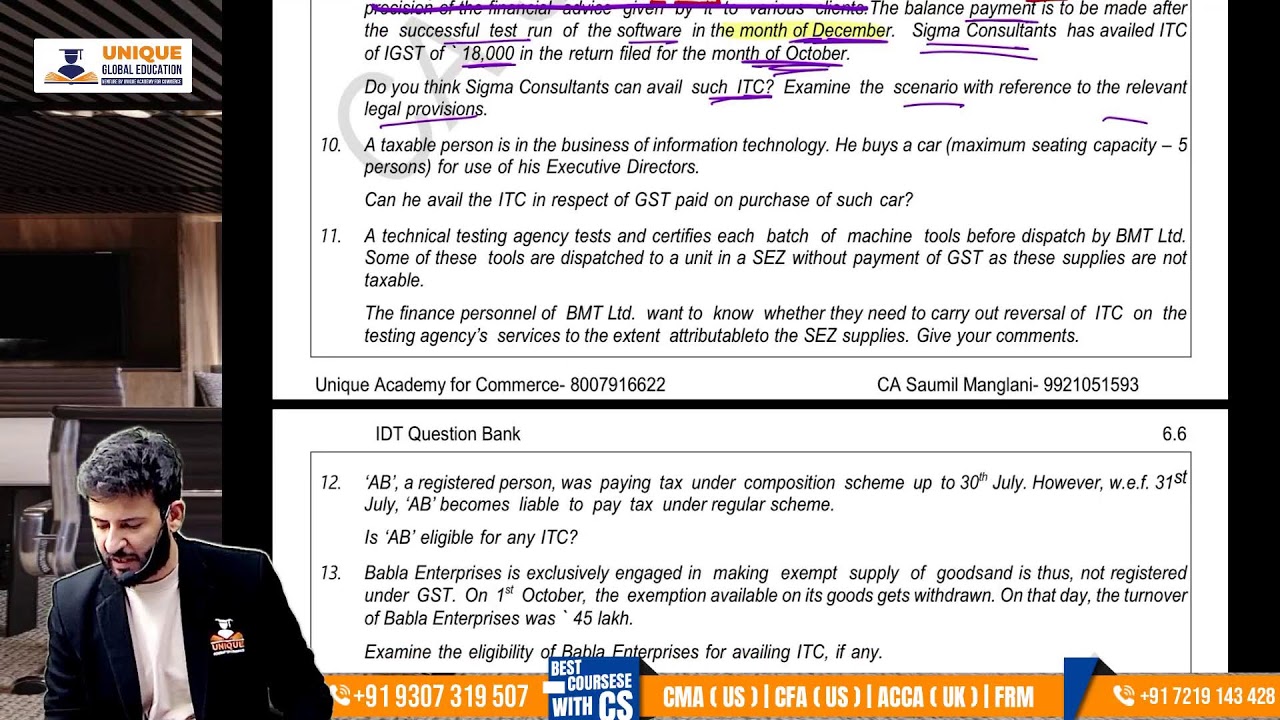 IDT Input Tax Credit  Tax Question Solving Practice Dec 2025 CA Saumil Manglani