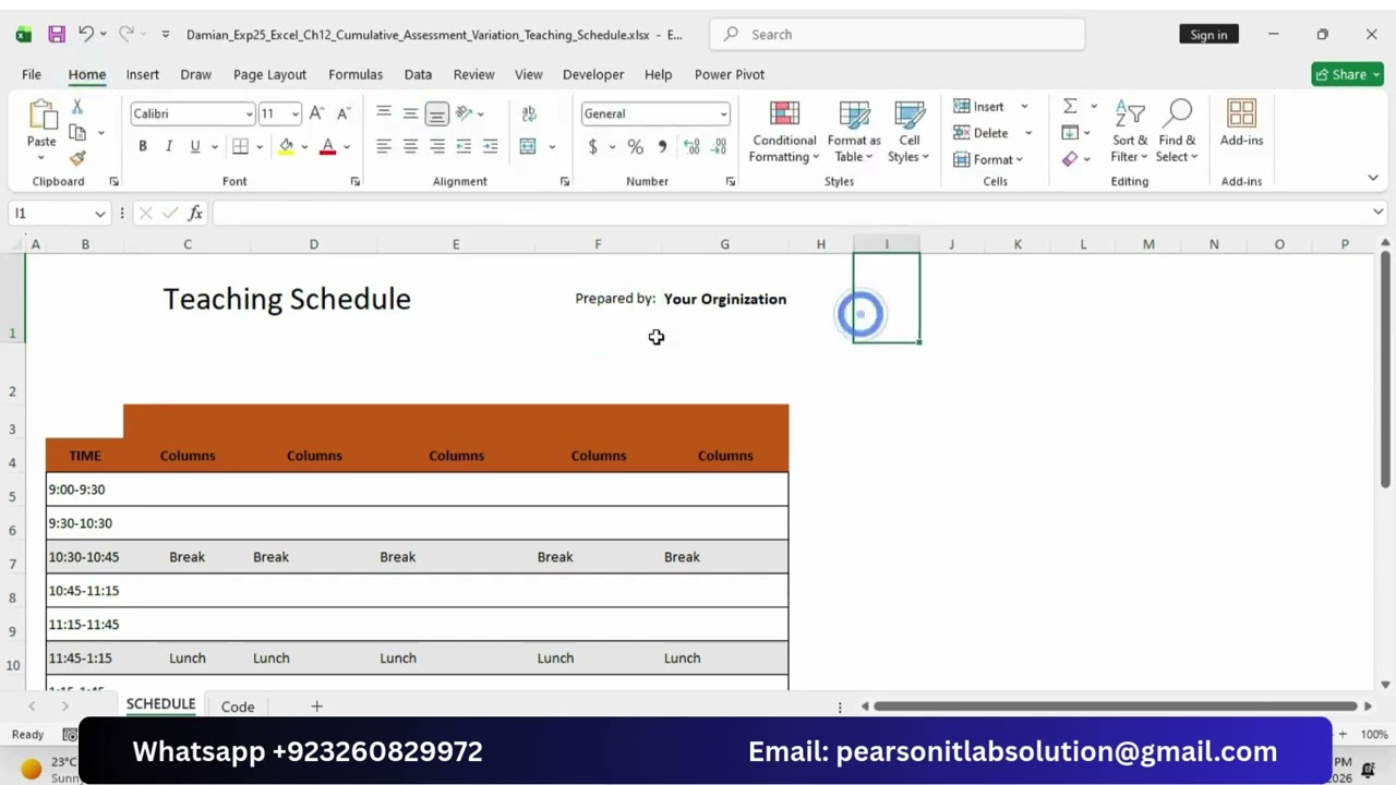 Exp25_Excel_Ch12_CumulativeAssessment_Teaching_Schedule | Exp25 Excel Ch12 CumulativeAssessment