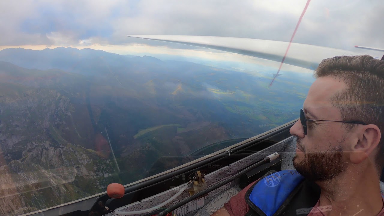 .Przelot szybowcem ponad tatrami z Aeroklubu Nowy Targ. Glider flight over the Tatry Mountains
