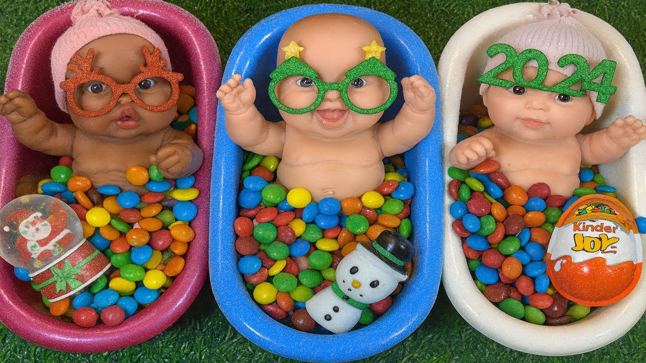 Full of 3 Rainbow BathTubs Candy with M&M's & Magic Slime Cutting Video NEW YEAR EDITION