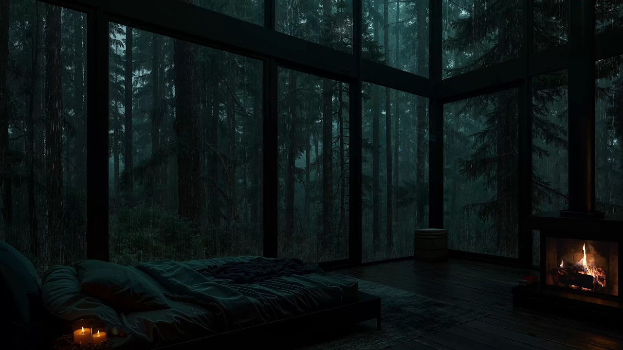 Sleep Better with Fireplace Ambience Tricks | Cozy Dark Bedroom Ambience at a Hidden Forest