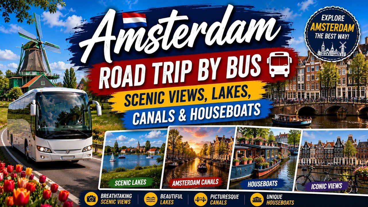 Amsterdam Bus Road Trip 🚍 | Scenic Views, Lakes & Houseboats | Canal Boat Ride 🇳🇱