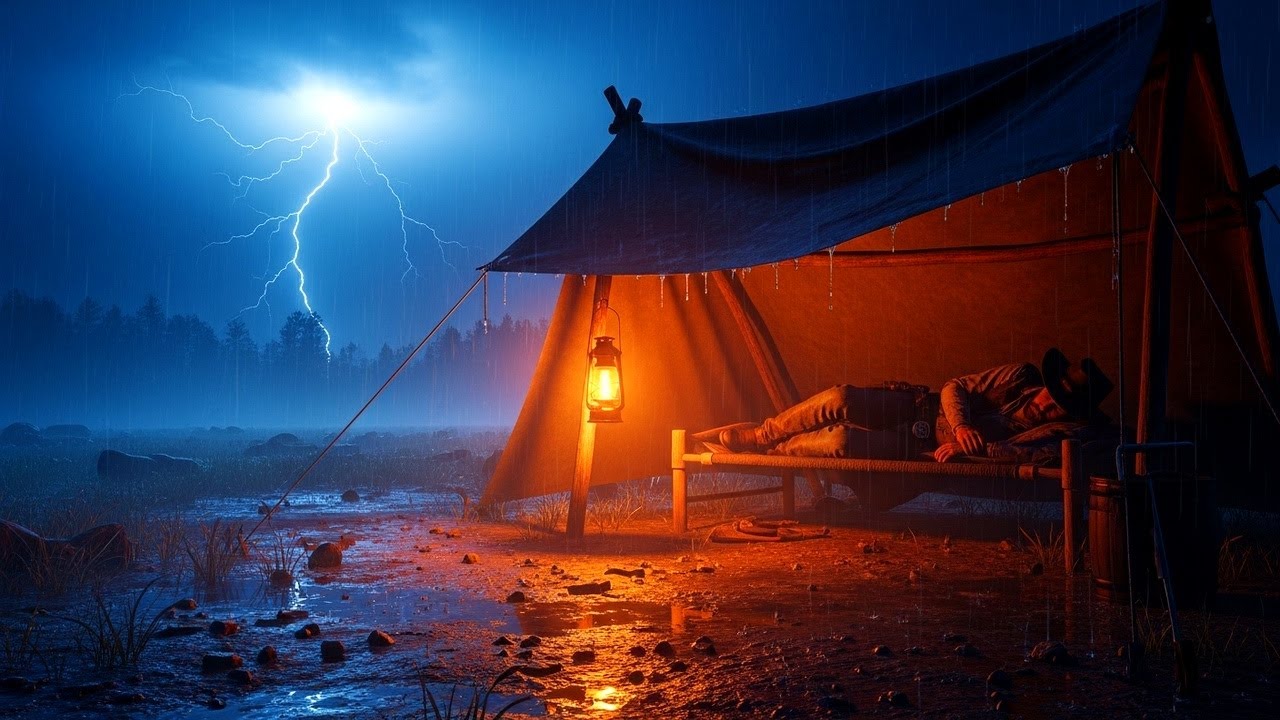 Cozy Cabin Porch Shelter During Heavy Thunder and Rain | RDR2 Relaxing Fast