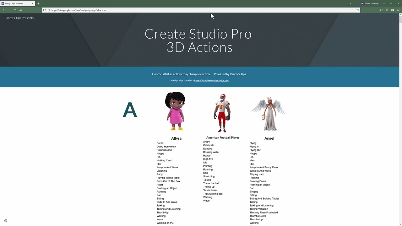 Create Studio Pro: 3D Character Actions Website