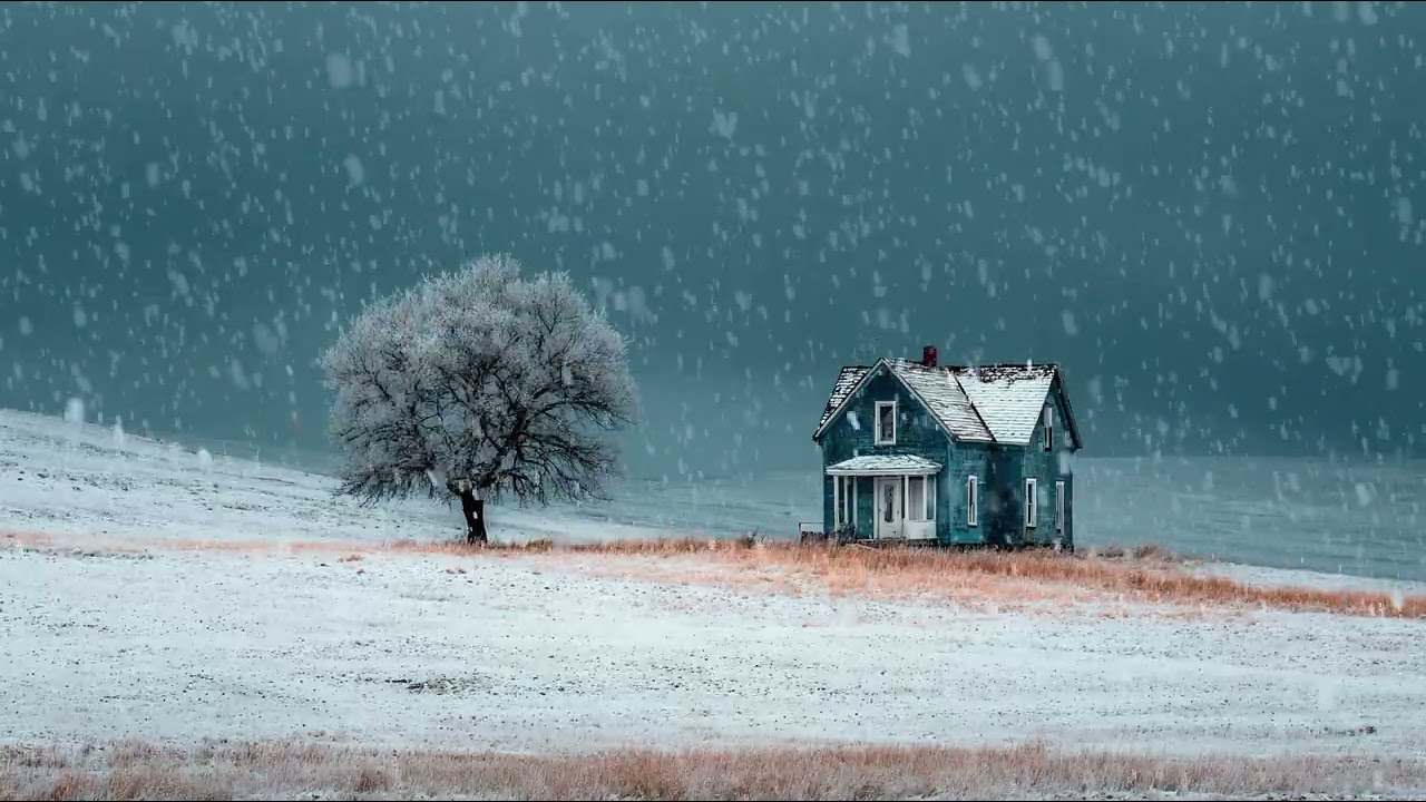 Old house surrounded by snow at night | Peaceful winter ambience for deep focus and relaxation