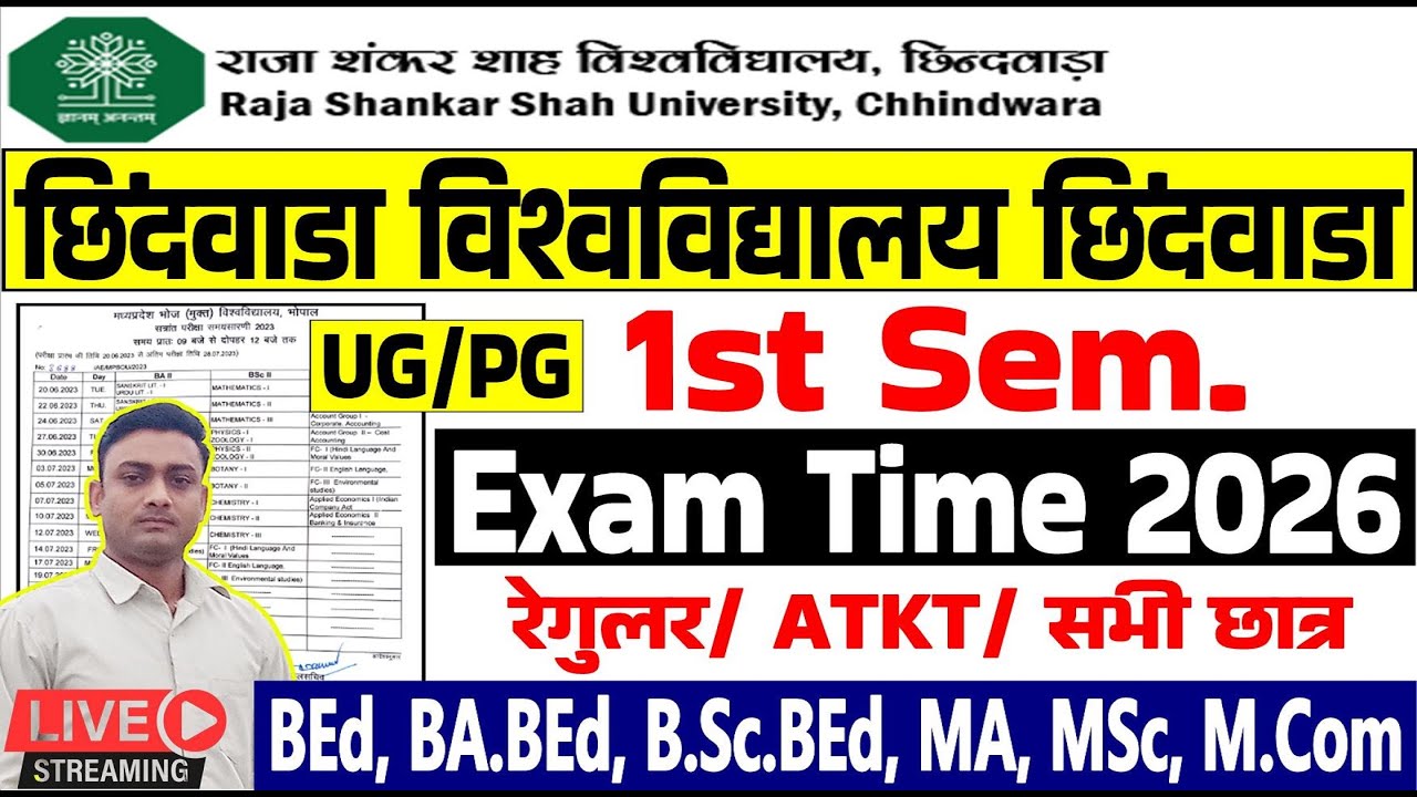 CU University 1st Sem Exam Form 2026 l Chindwada Univarsity Exam Form 2026 Regular/Private All