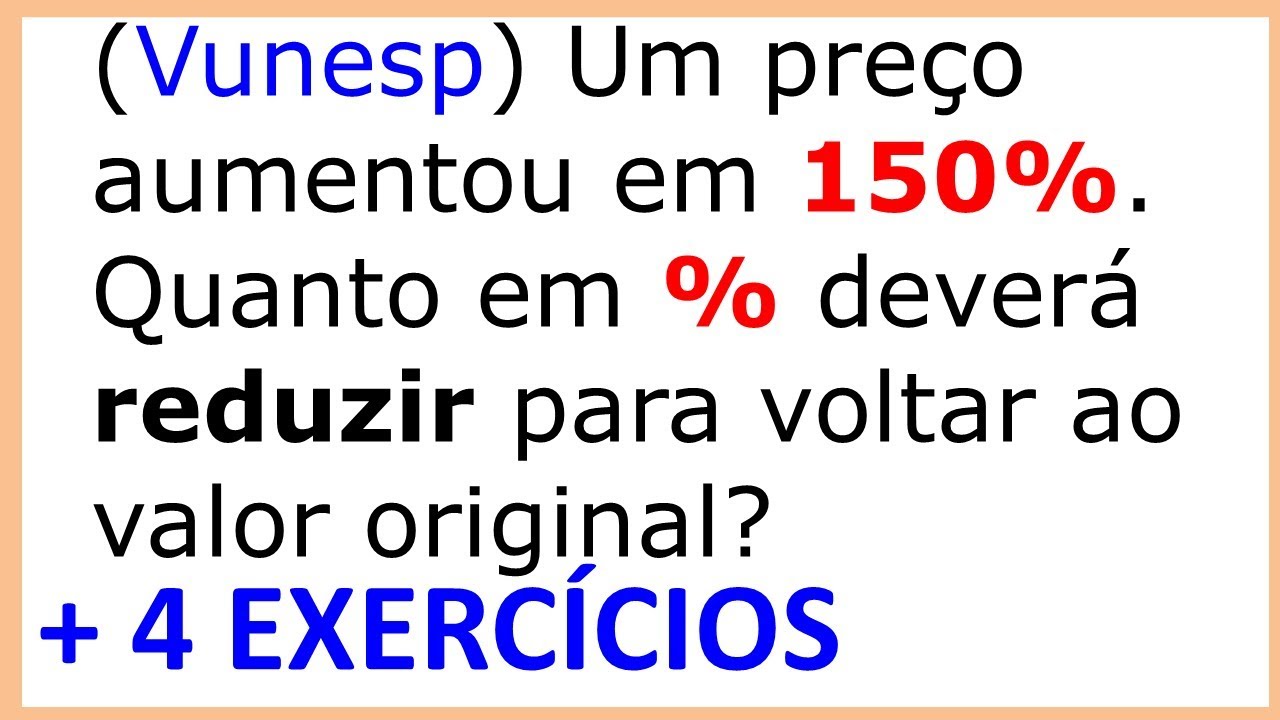 PORCENTAGEM - QUESTÃO RESOLVIDA + 4 PROBLEMAS DE PORCENTAGEM | BANDO DE ESTUDIOSOS : MATEMÁTICA