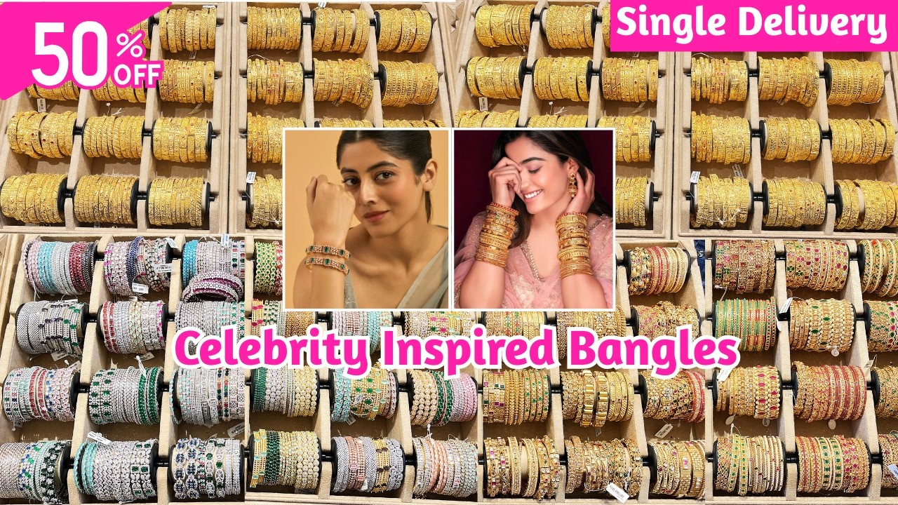 #50%off ✨Exclusive Celebrity Inspired Bridal AD CZ 1Gram Gold Mat Sliver Polish Adjustable Bangles