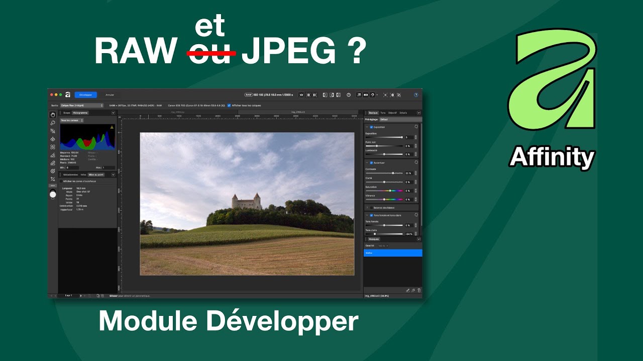 Affinity, Utiliser du RAW ou du JPEG, le module Developper