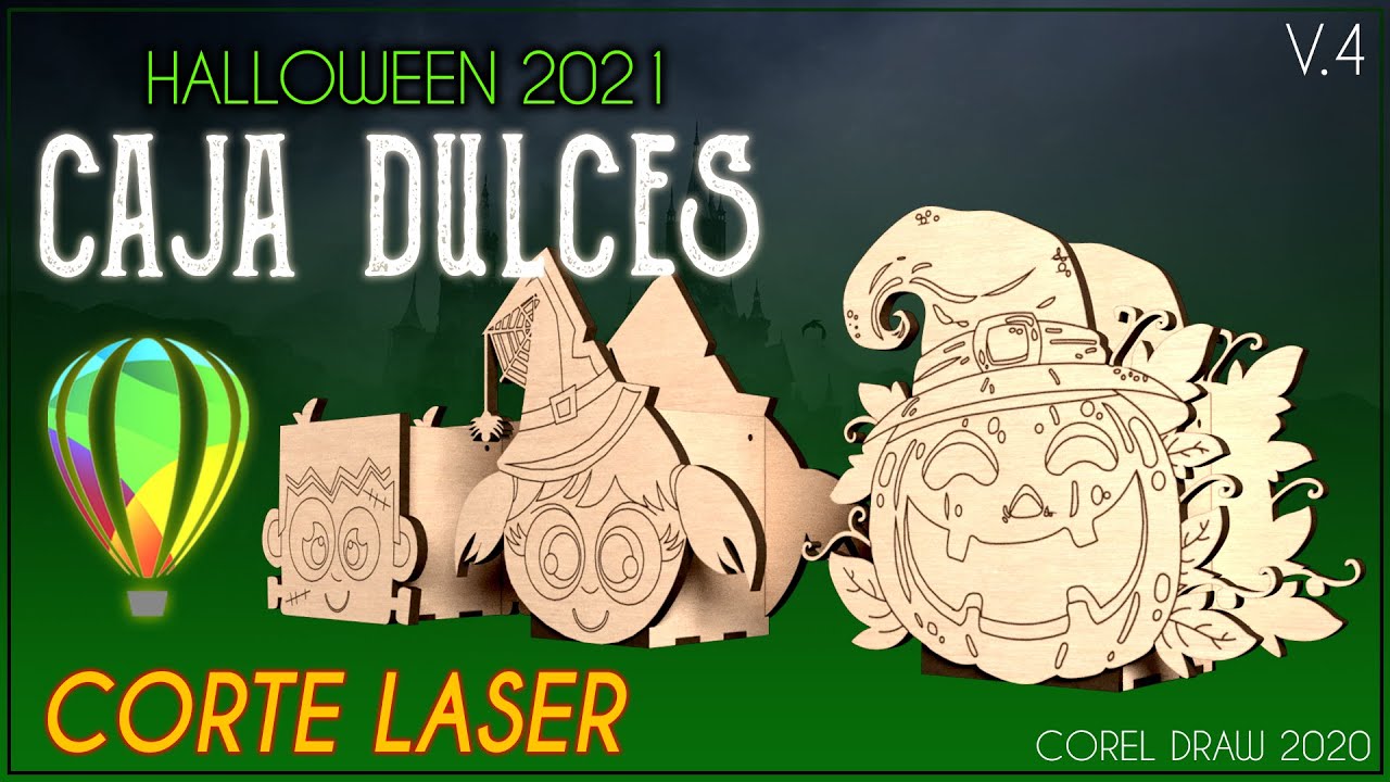🟢🎃 Como hacer una CAJA para DULCES en MDF  corte laser / Halloween 2021 / 3 Archivos GRATIS 🎃🎁🟢