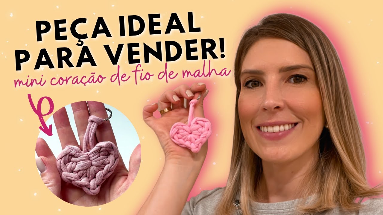 Mini coração de crochê em fio de malha - Passo a passo