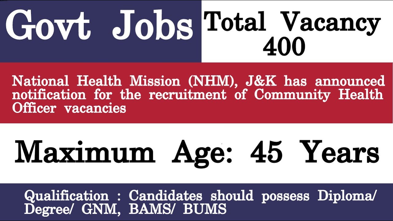 NHM J&K Community Health Officer Result 2021 &ndash; Exam Result & DV Dates Released