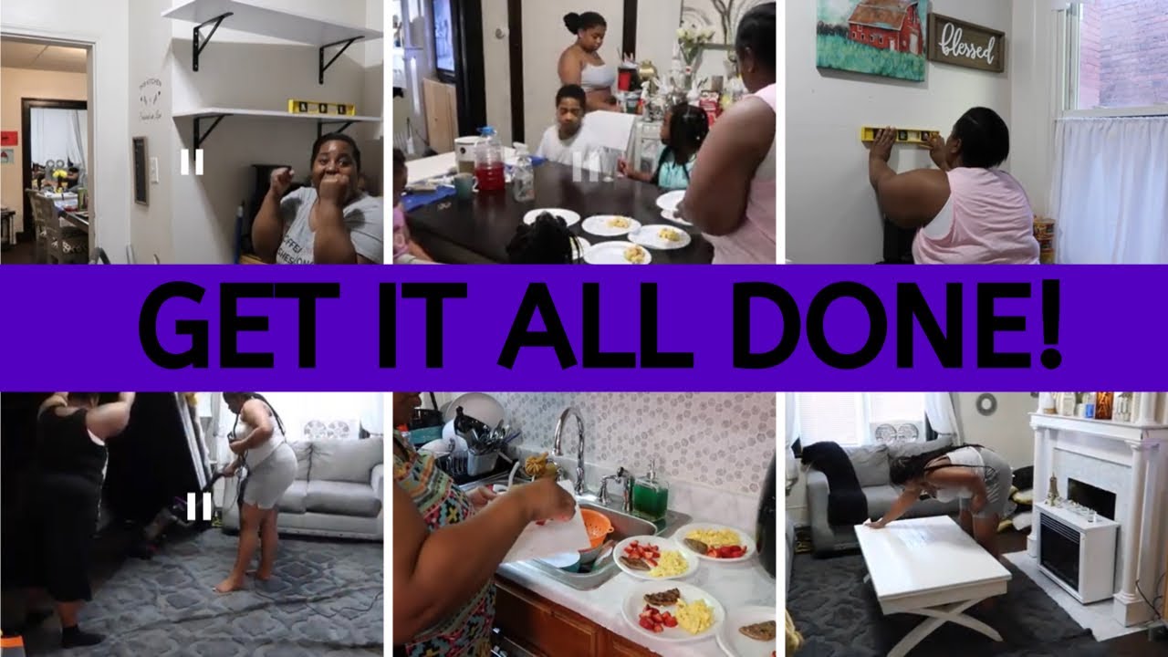 GET IT ALL DONE! CLEAN WITH ME, KITCHEN SHELVES, KIDS & CHORES, MAKING BREAKFAST & DINNER FOR FAMILY