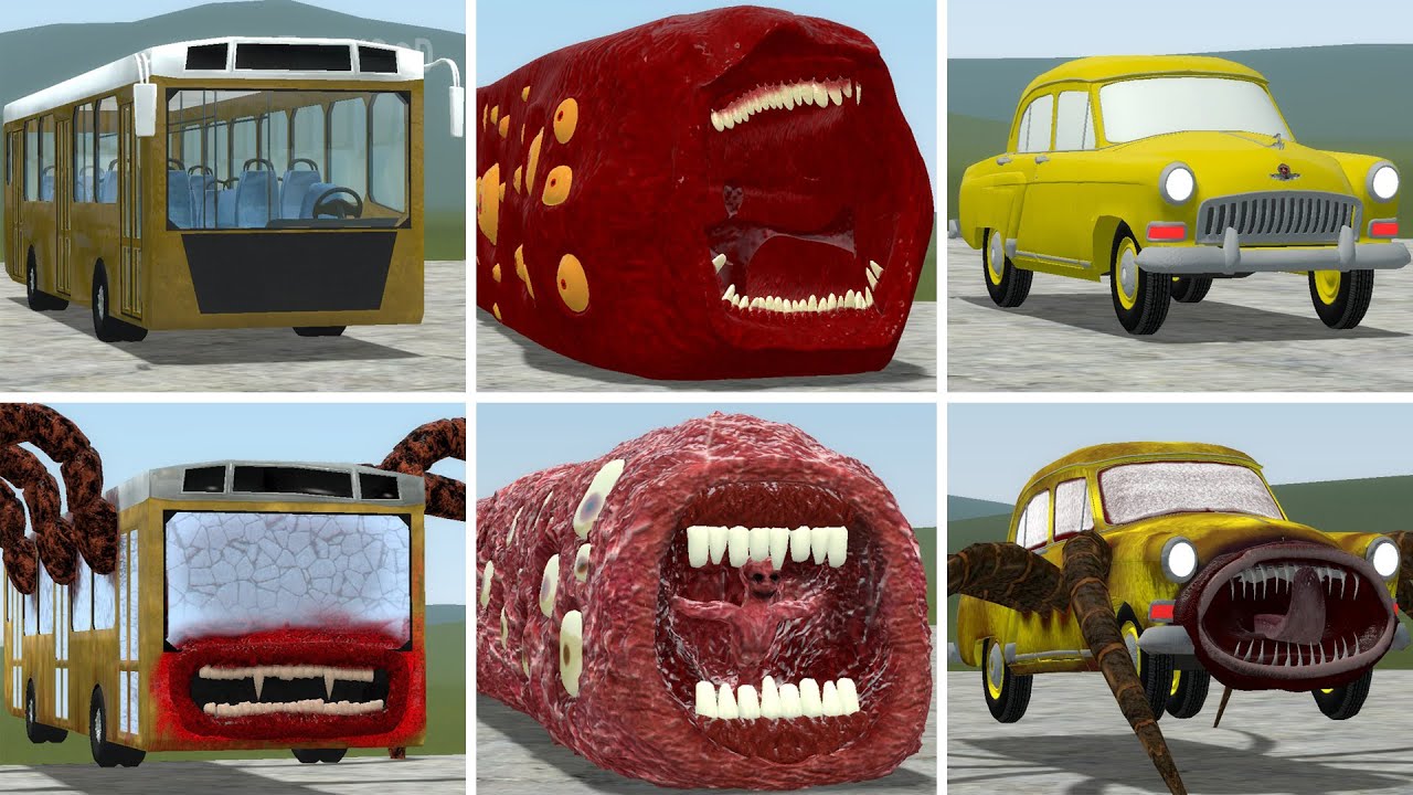 OLD AND NEW UPDATE: BUS EATER, TRAIN EATER, CAR EATER VS ALL TREVOR HENDERSON MONSTER BATTLE In GMOD