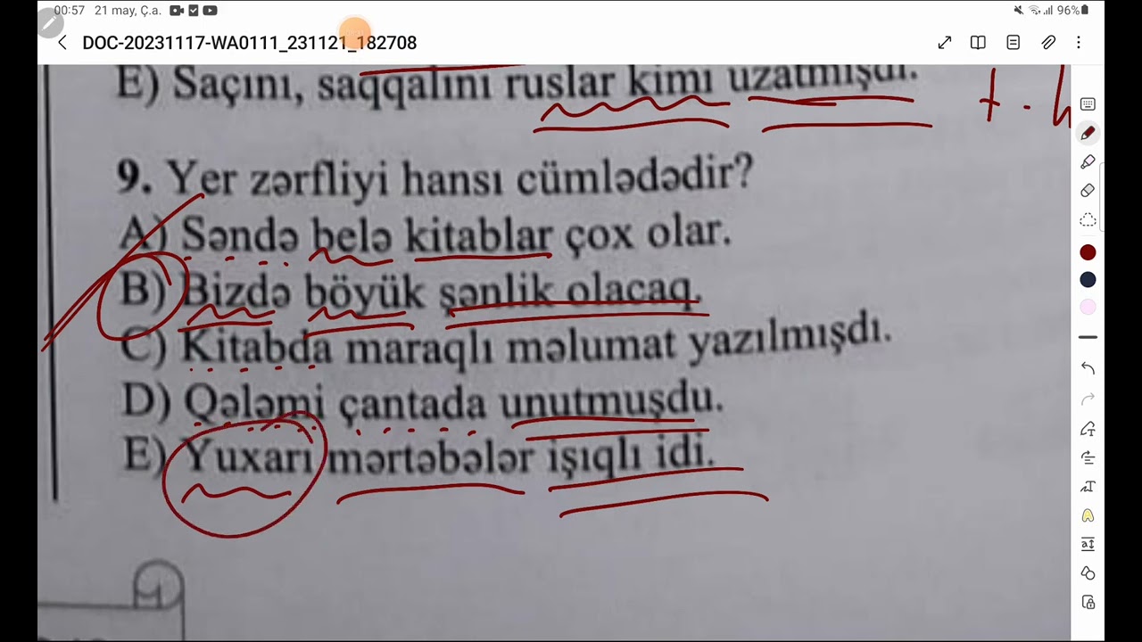 İkinci dərəcəli üzvlər MHM. 1-61 testlər. Günel Nağızadə