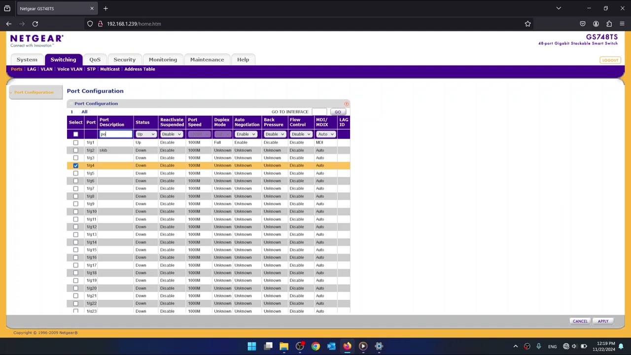 How to Configure the Ports in NETGEAR GS748TS Smart Swatch