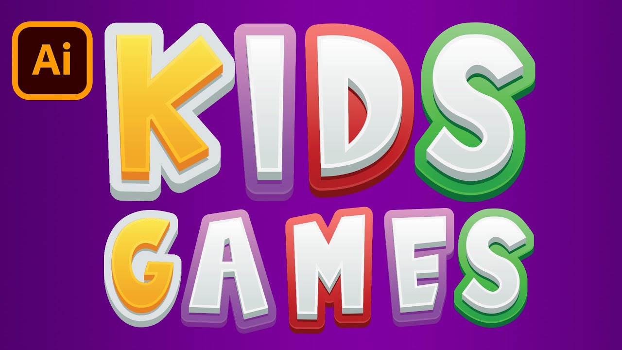 How to Create 3d Text Effect in Adobe Illustrator | Kids Games 3d Text Effect Fully Editable