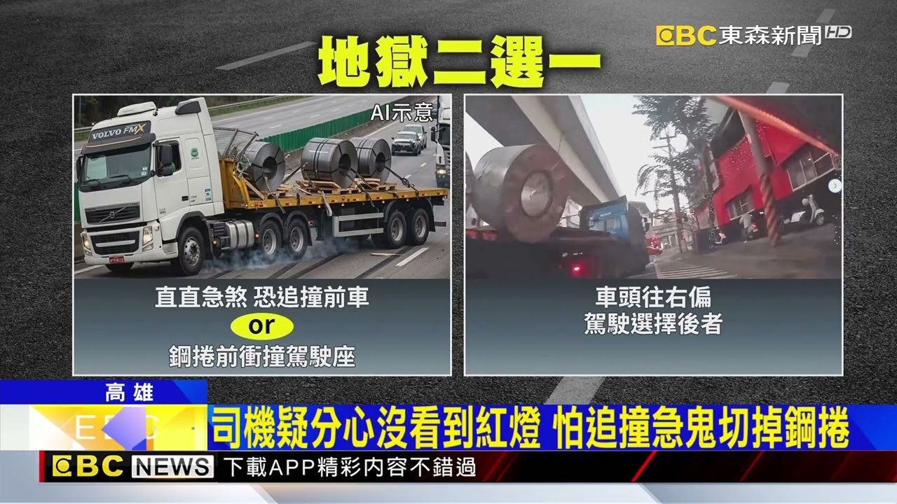 拖板車司機急煞鬼切 鋼捲掉落險砸騎士@newsebc