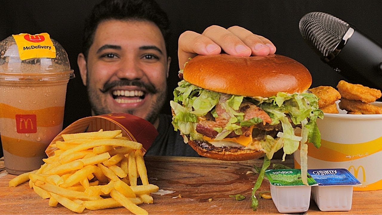 ASMR COMIDA | LANÇAMENTO DO NOVO HAMBÚRGUER MCDONALD'S PICANHA SALADA BACON E MEGA CHIKEN MCNUGGETS.
